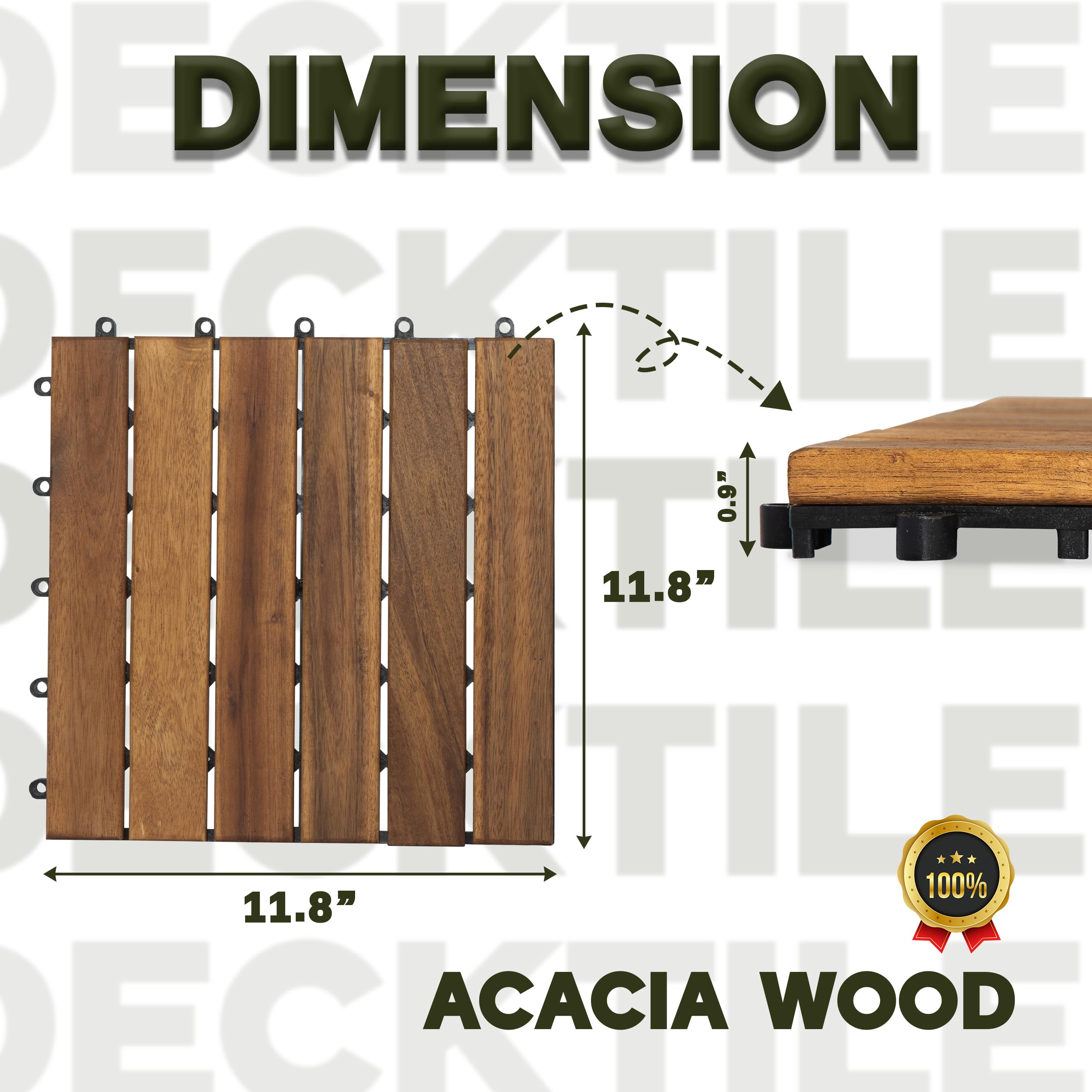 VICTORY RELAX Acacia Wood Decking Tiles 9PCS - Easy Snap